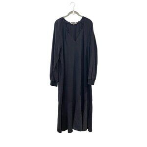 Tibi Savanna Split Neck Midi Dress Solid Navy Blue Long Sleeve Size 10
